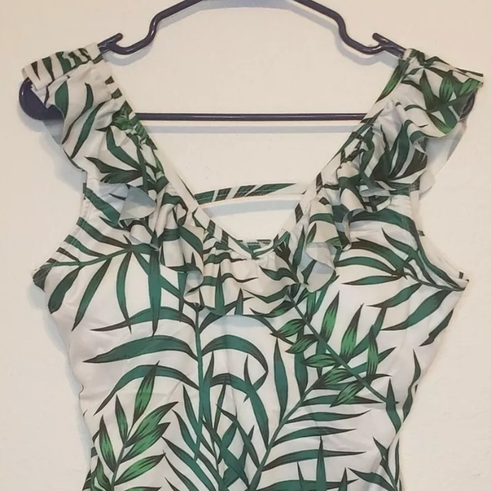 Summer Green Leaves Printed V Neck Swimsuit